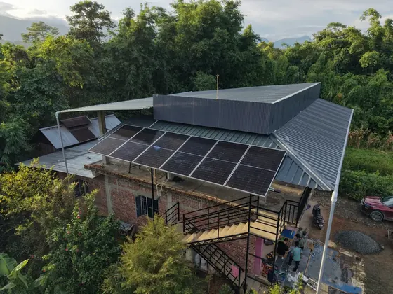 Grid-connected rooftop solar array on a home in Imphal, Manipur