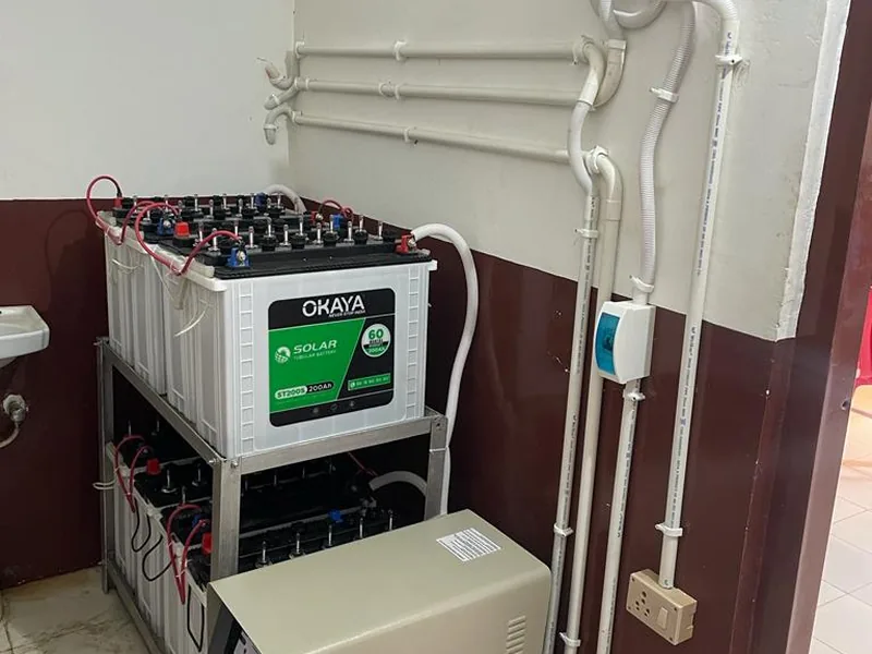 Solar battery bank and inverter installed beside the oxygen room of a health facility