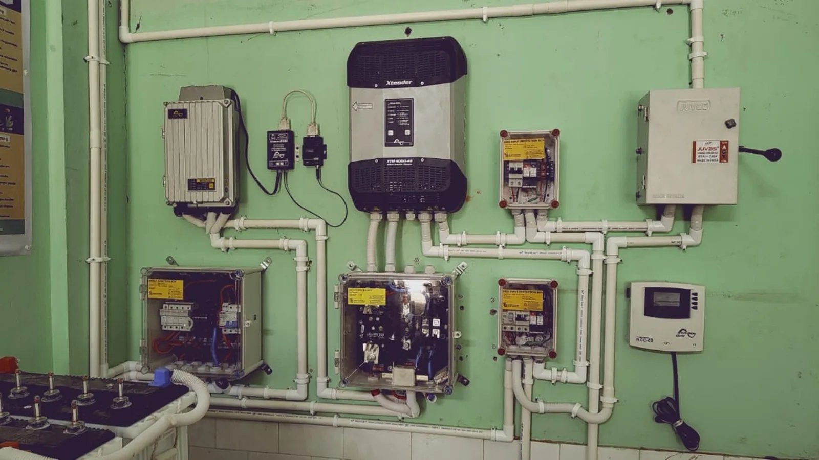 Inverters, charge controllers and battery bank installed at a health centre in the North East