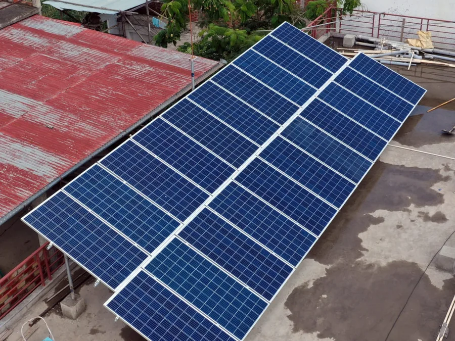 Grid-connected rooftop solar array at Kalyan Ashram, Imphal